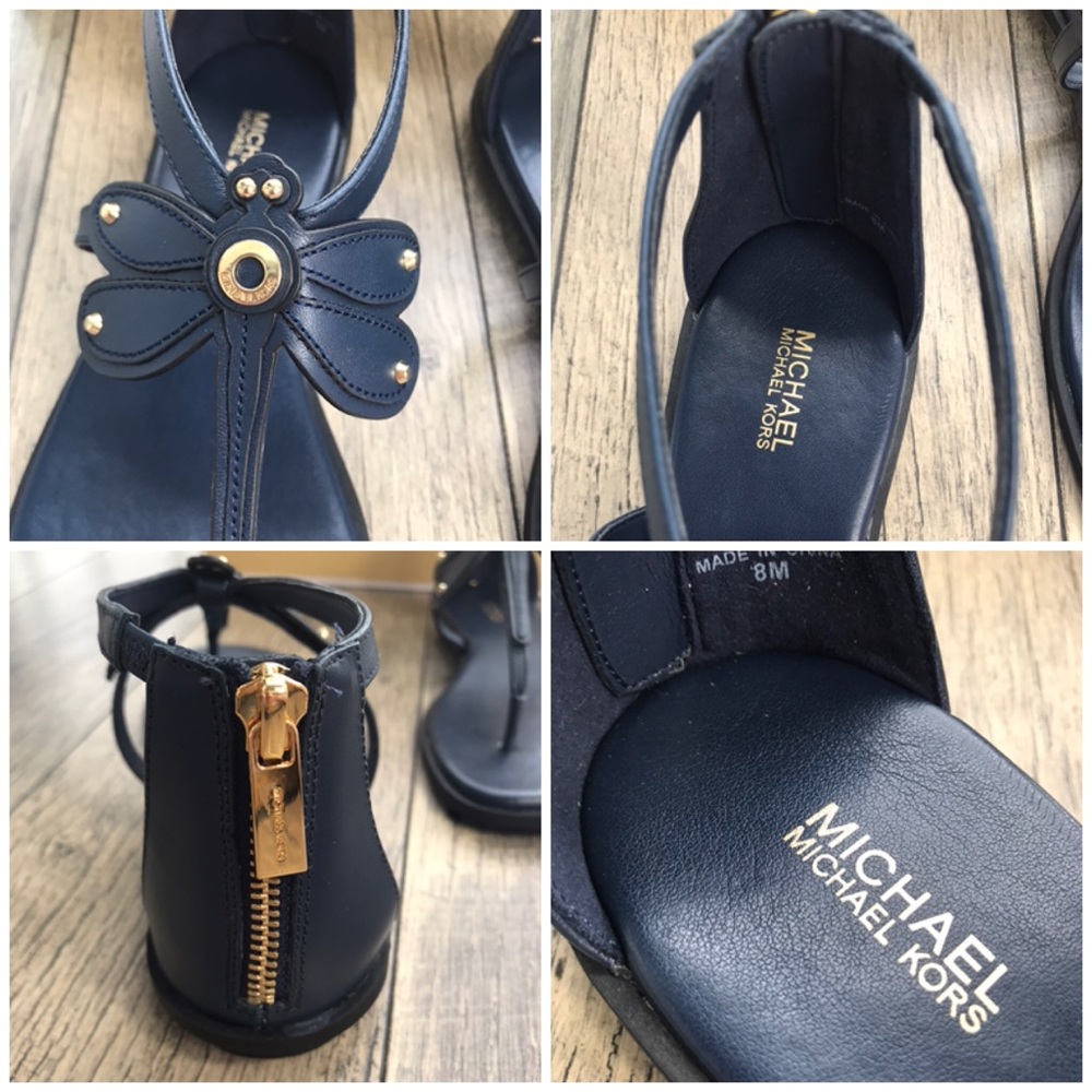 Michael Kors Leah Flat Sandal Leather Navy AUTHENT - Picture 7 of 7